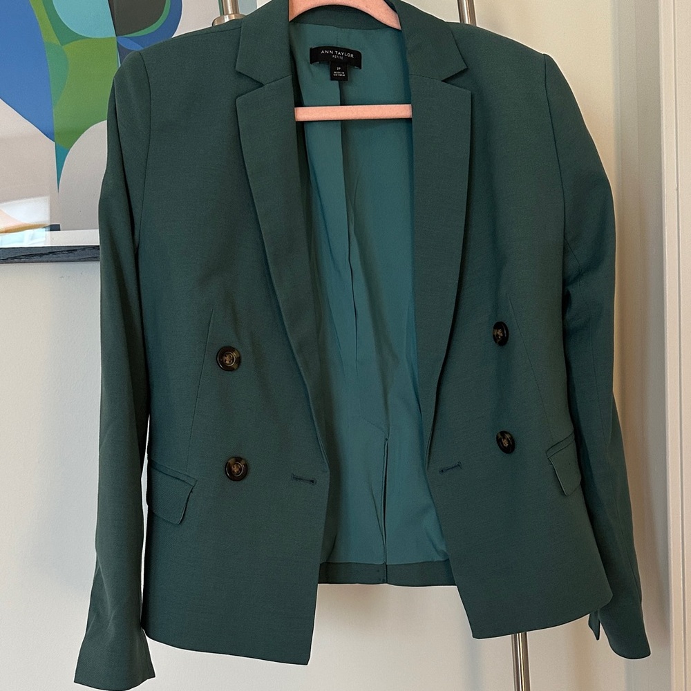 Ann Taylor Green Double-Breasted Blazer